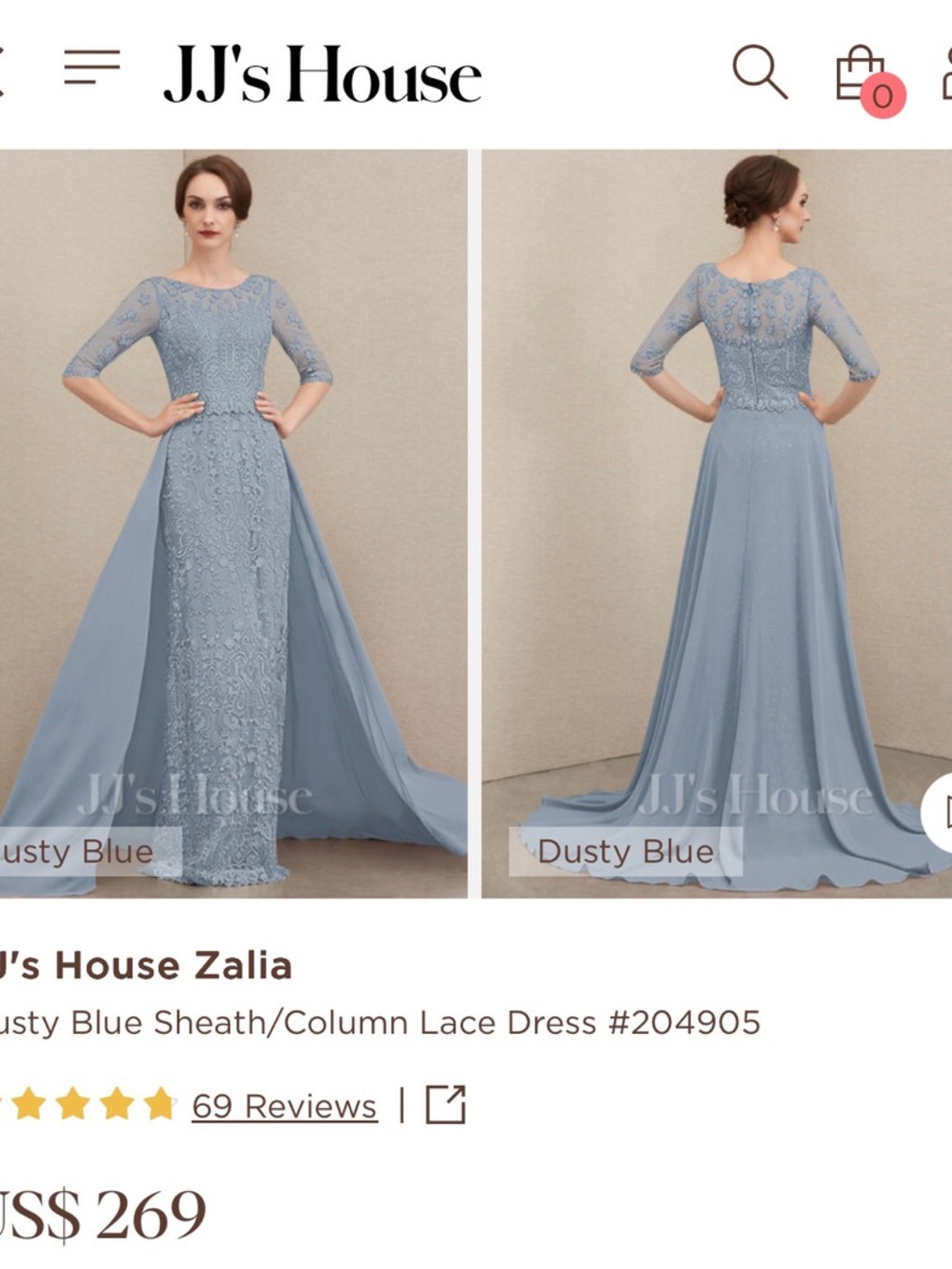 JJs House Elegant Lace Wedding Dress in Dusty Blue